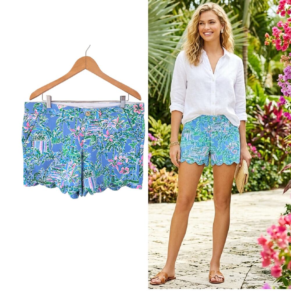 Lilly Pulitzer Buttercup Knit Short Boca Blue Beneath The Bougainvillea Size 12